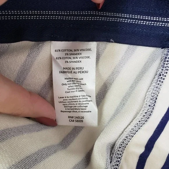 Stella & Dot Crush It Stripe Sweatshirt Top Zip Hem L Navy‎ Blue Off White - Picture 9 of 9